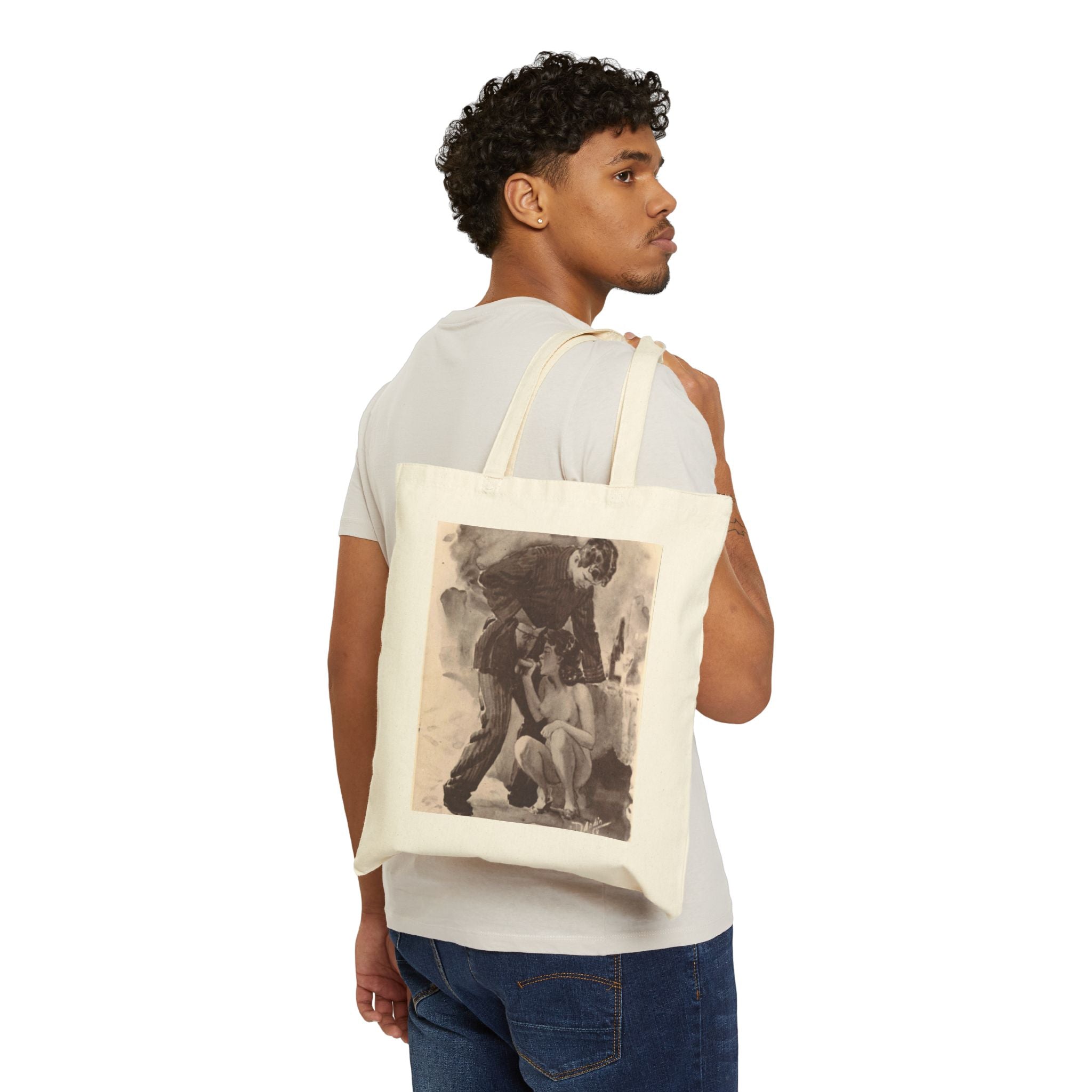 Tote Bag — Vintage Seaman & Mermaid Illustration Canvas Tote