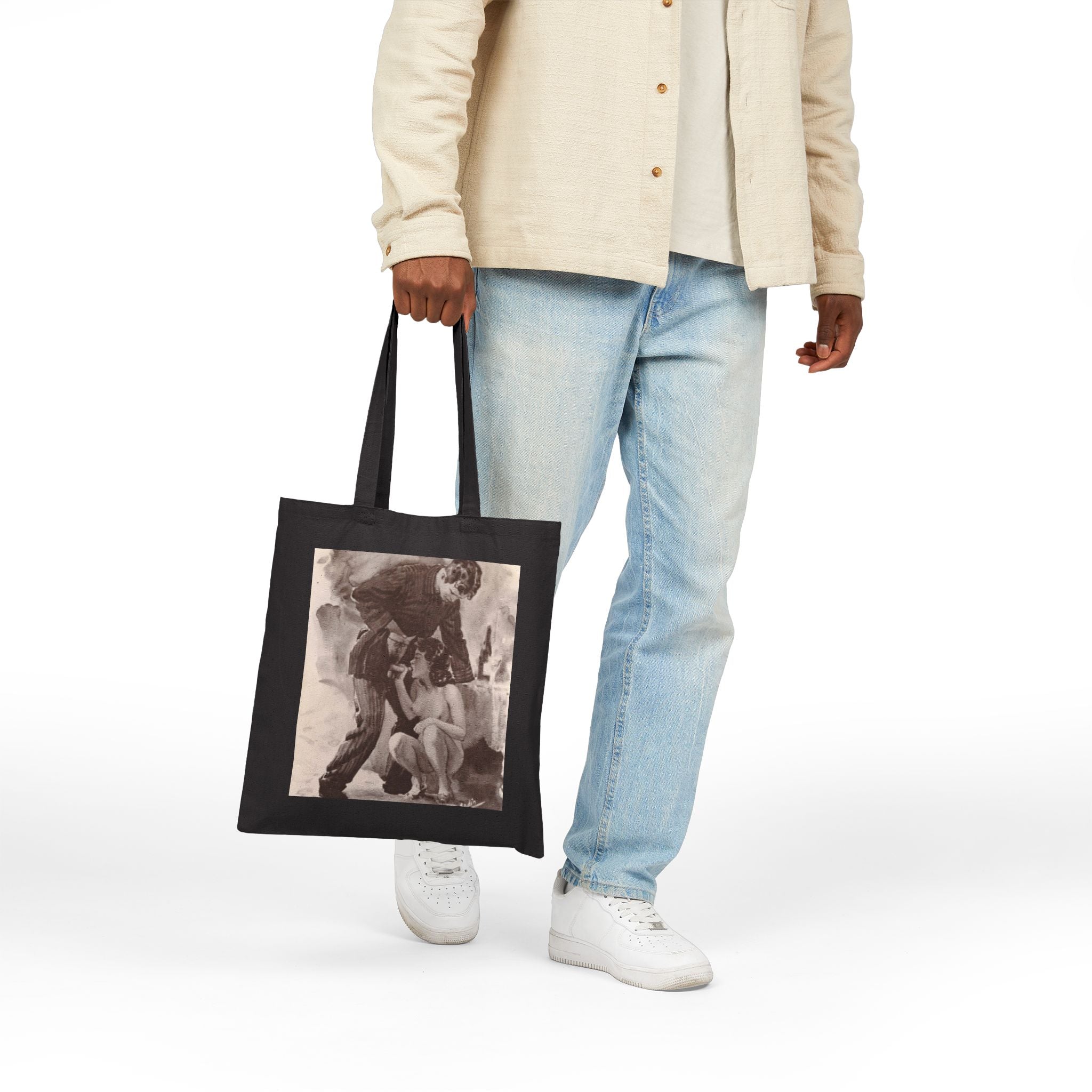 Tote Bag — Vintage Seaman & Mermaid Illustration Canvas Tote